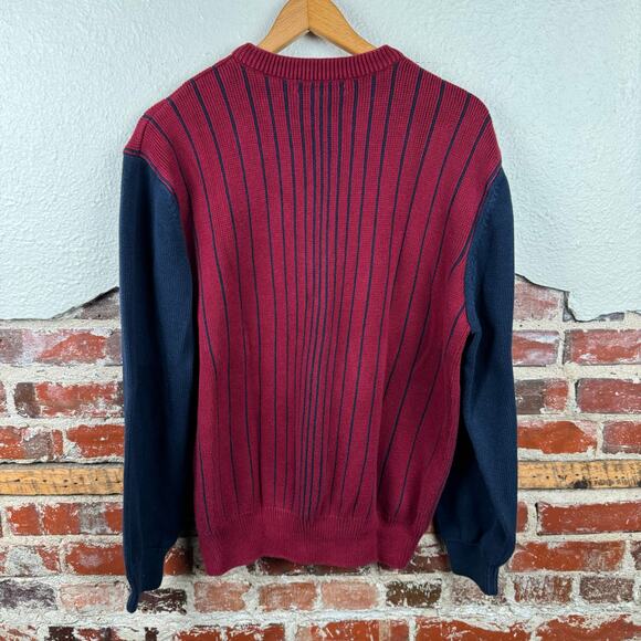 Vintage Cypress Links Sweater Size Large Red Blue Stripe Cotton V Neck Pullover - Picture 5 of 5